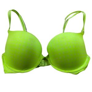 Victoria’s Secret Bra Neon Highlighter Yellow with Cream Polkadots 36D Bra VS